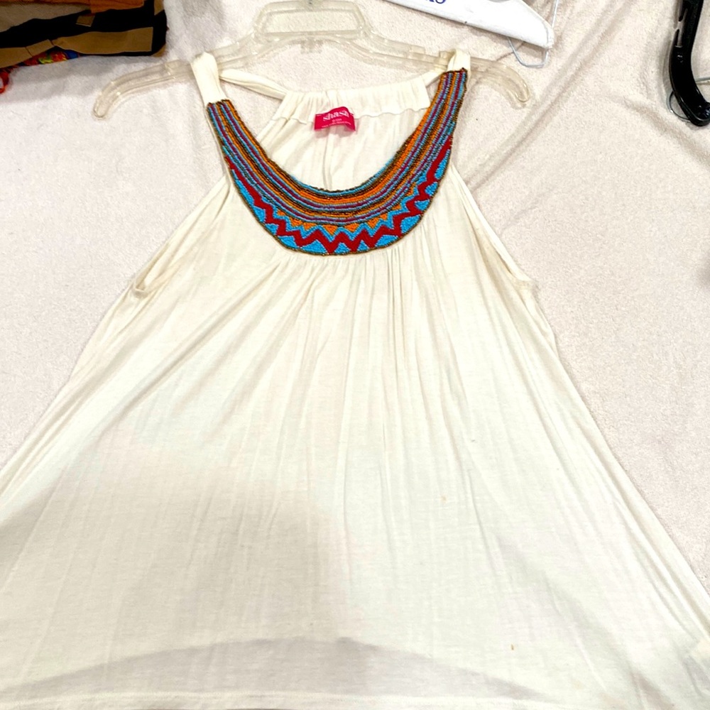 Beaded cream loose fitting top